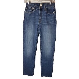 Edwin Bree Slim Straight‎ Ankle Cotton Jean Mid Wash 5 Pocket Raw Hem Size 28